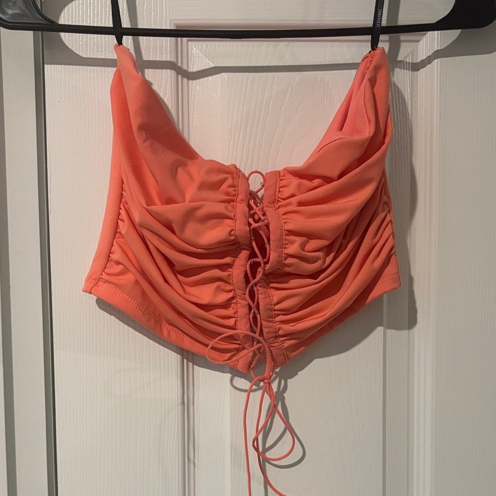 Forever 21 Orange Ruched Crop Top